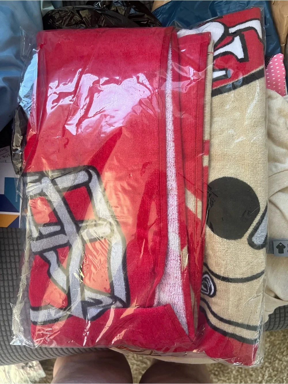 SF 49ers Beach Towel 28x58 SCARLET GOLD 3 LOGO TOWEL